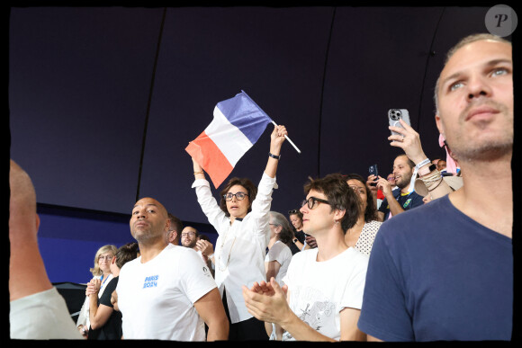 Rachida Dati encouragent les athlètes francais en tribunes, lors des Jeux Olympiques. Alain Guizard /ABACAPRESS.COM