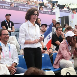 Rachida Dati encouragent les athlètes francais en tribunes, lors des Jeux Olympiques. Alain Guizard /ABACAPRESS.COM