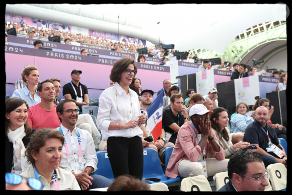 Rachida Dati encouragent les athlètes francais en tribunes, lors des Jeux Olympiques. Alain Guizard /ABACAPRESS.COM