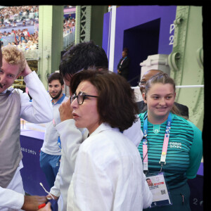 Rachida Dati encouragent les athlètes francais en tribunes, lors des Jeux Olympiques. Alain Guizard /ABACAPRESS.COM