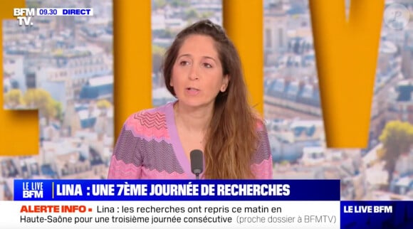 La journaliste Mélanie Vecchio sur le plateau de BFMTV ce jeudi qui réagi aux nouvelles investigations pour retrouver Lina, disparue dans le Bas-Rhin il y a plusieurs mois.