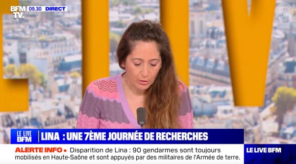 La journaliste Mélanie Vecchio sur le plateau de BFMTV ce jeudi qui réagi aux nouvelles investigations pour retrouver Lina, disparue dans le Bas-Rhin il y a plusieurs mois.