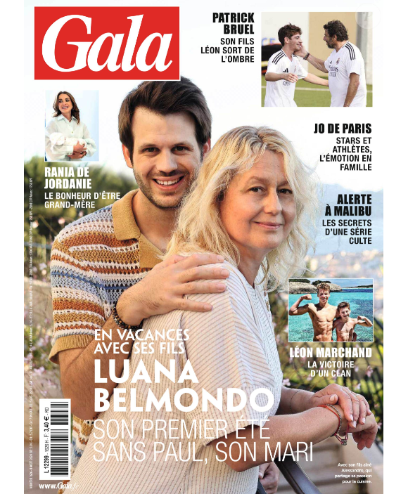 Luana Belmondo et son fils Alessandro en couverture du numéro du 8 août 2024 du magazine "Gala".