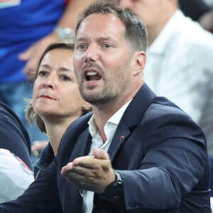 Thomas Pesquet et sa compagne Anne Mottet ont également assisté à cette rencontre
David Douillet, Thomas Pesquet et sa compagne Anne Mottet - Les célébrités en tribunes pendant l'épreuve de basketball de Demi-Finale opposant la France à l'Allemagne lors des Jeux Olympiques de Paris 2024 (JO) à l'Arena Bercy, à Paris, France, le 8 août 2024. © Jacovides-Perusseau/Bestimage