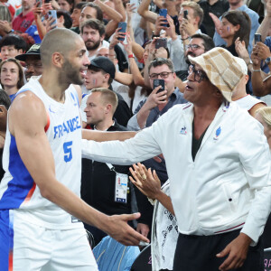 Nicolas Batum et Yannick Noah - Victoire de l'équipe de France de basketball face à l'Allemagne (73-69) en demi-finale lors des Jeux Olympiques de Paris 2024 (JO) à l'Arena Bercy, le 8 août 2024. © Jacovides-Perusseau/Bestimage