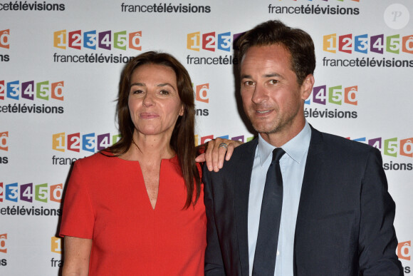 Sophie Le Saint et Nathanaël de Rincquesen assistant à la conférence de presse 2017/2018 de France Télévisions à Paris, le 5 juillet 2017. Alban Wyters/ABACAPRESS.COM