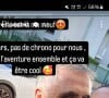 "Les gars, pas de chrono pour nous, on vit l'aventure ensemble et ça va être cool", écrit-il sur un selfie à deux avec Marion
 