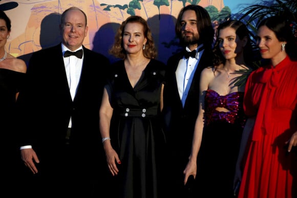 Le prince Albert II de Monaco, Carole Bouquet, Charlotte Casiraghi et son compagnon Dimitri Rassam, Tatiana Santo Domingo - 65ème édition du Bal de la Rose donné au profit de la Fondation Princesse Grace sur le thème de la Riviera, une idée de K. Lagerfeld, à la Salle des Etoiles du Sporting Monte-Carlo à Monaco, le 30 mars 2019. © Jean-François Ottonello / Nice Matin / Bestimage 