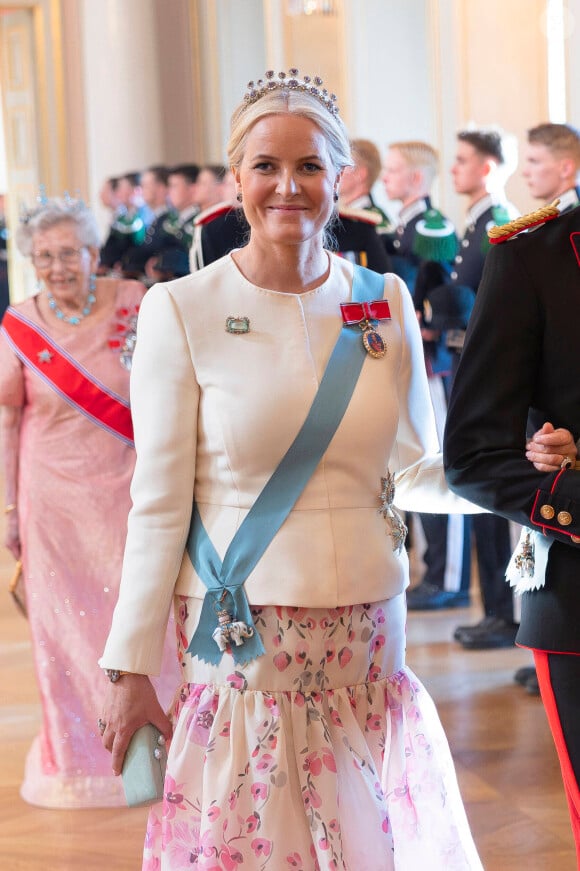 La princesse Mitte-Marit lors de la visite du couple royal danois au Palais Royal à Oslo, le 14 mai 2024