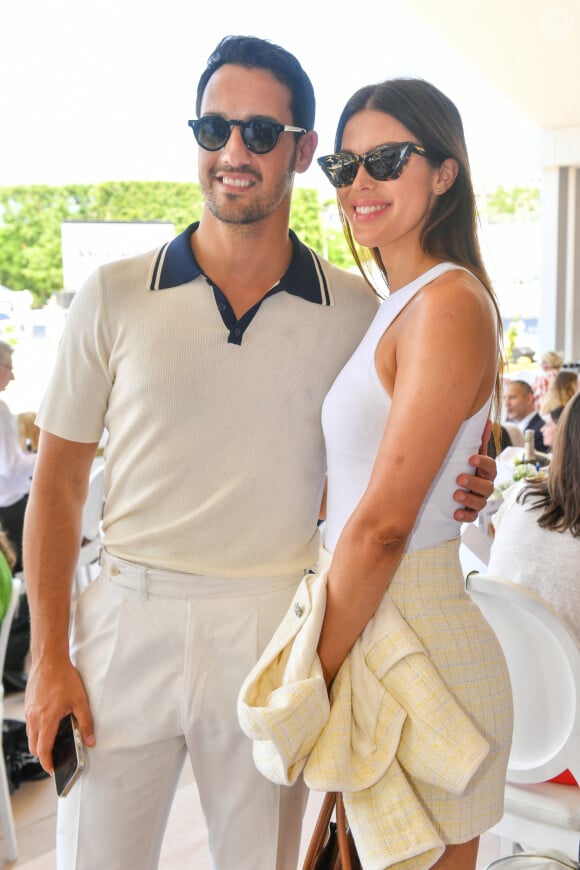 Exclusif - Diego El Glaoui et Iris Mittenaere dans l'Espace VIP lors de la 9ème édition du "Longines Paris Eiffel Jumping" au Champ de Mars à Paris, France, le 24 juin 2024. © Perusseau-Veeren/Bestimage