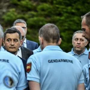 Gérald Darmanin, ministre de l'Intérieur, est en visite à la caserne de gendarmerie de Port-Sainte-Marie, commune où Mélanie Lemée, gendarme, a été tuée par un chauffard. C'est le premier déplacement de Gérald Darmanin en tant que ministre de l'Intérieur. Le 7 juillet 2020. © Thierry Breton / Panoramic / Bestimage