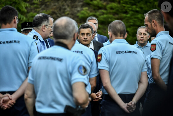 Gérald Darmanin, ministre de l'Intérieur, est en visite à la caserne de gendarmerie de Port-Sainte-Marie, commune où Mélanie Lemée, gendarme, a été tuée par un chauffard. C'est le premier déplacement de Gérald Darmanin en tant que ministre de l'Intérieur. Le 7 juillet 2020. © Thierry Breton / Panoramic / Bestimage