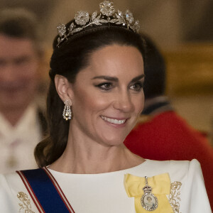 La princesse de Galles avant le banquet d'État au palais de Buckingham, à Londres, à l'occasion de la visite d'État au Royaume-Uni du président de la Corée du Sud. Londres, Royaume-Uni, mardi 21 novembre 2023.