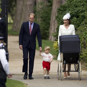 Le prince William, Catherine Kate Middleton, la duchesse de Cambridge, leur fils le prince George de Cambridge et leur fille la princesse Charlotte de Cambridge - Sorties après le baptême de la princesse Charlotte de Cambridge à l'église St. Mary Magdalene à Sandringham, le 5 juillet 2015. 