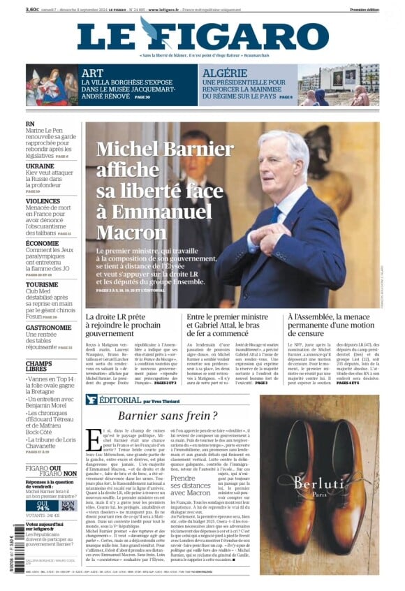 Une du "Figaro" du 7 septembre 2024