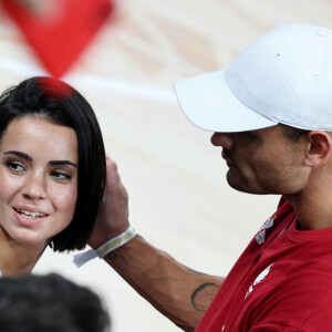 Florent Manaudou et sa compagne Lola Duménil - Les célébrités assistent à la victoire de l'équipe de France de basket face au Canada (82-73) lors des Jeux Olympiques de Paris2024, le 6 août 2024. © Jacovides-Perusseau / Bestimage