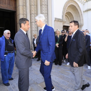 Luis Fernandez, Charles Bébert, David Lisnard (Maire de Cannes), Arsène Wenger - Obsèques du journaliste sportif, Didier Roustan, décédé le 11 septembre à l'âge de 66 ans en l'église Notre-Dame-des-Pins, à Cannes le 20 septembre 2024. © Franz Chavaroche/Bestimage