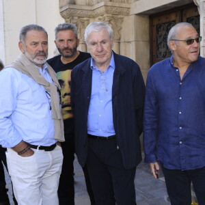 Luis Fernandez, Louis Acariès, Daniel Lauclair - Obsèques du journaliste sportif, Didier Roustan, décédé le 11 septembre à l'âge de 66 ans en l'église Notre-Dame-des-Pins, à Cannes le 20 septembre 2024. © Franz Chavaroche/Bestimage