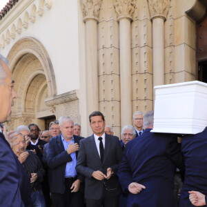 Luis Fernandez, David Lisnard (Maire de Cannes), Charles Bébert - Obsèques du journaliste sportif, Didier Roustan, décédé le 11 septembre à l'âge de 66 ans en l'église Notre-Dame-des-Pins, à Cannes le 20 septembre 2024. © Franz Chavaroche/Bestimage