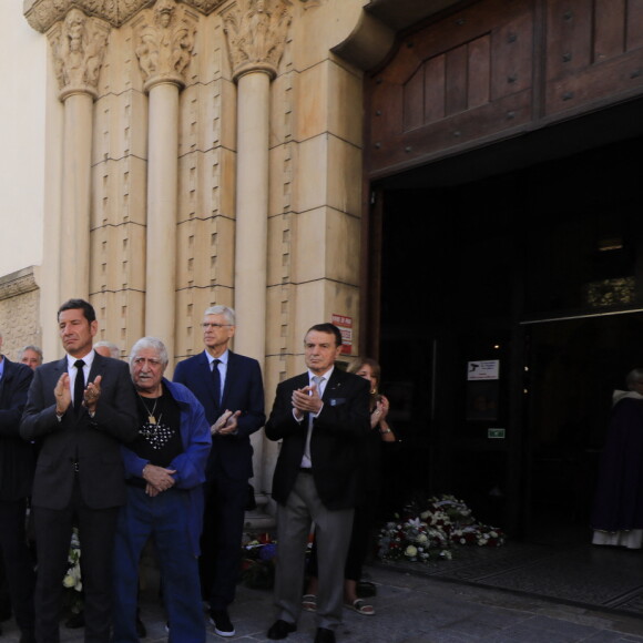 Luis Fernandez, David Lisnard (Maire de Cannes), Charles Bébert, Arsène Wenger - Obsèques du journaliste sportif, Didier Roustan, décédé le 11 septembre à l'âge de 66 ans en l'église Notre-Dame-des-Pins, à Cannes le 20 septembre 2024. © Franz Chavaroche/Bestimage