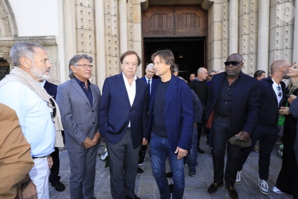 guest, Daniel Lauclair, Daniel Bravo, Basile Boli - Sorties des obsèques du journaliste sportif, Didier Roustan, décédé le 11 septembre à l'âge de 66 ans en l'église Notre-Dame-des-Pins, à Cannes le 20 septembre 2024. © Franz Chavaroche/Bestimage