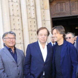 Daniel Lauclair, Daniel Bravo, Basile Boli - Sorties des obsèques du journaliste sportif, Didier Roustan, décédé le 11 septembre à l'âge de 66 ans en l'église Notre-Dame-des-Pins, à Cannes le 20 septembre 2024. © Franz Chavaroche/Bestimage