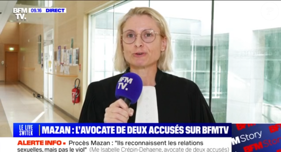 C'est au tour d'Isabelle Crépin-Dehaene
Isabelle Crépin-Dehaene, avocate de la défense dans le procès des viols de Mazan, "BFMTV".