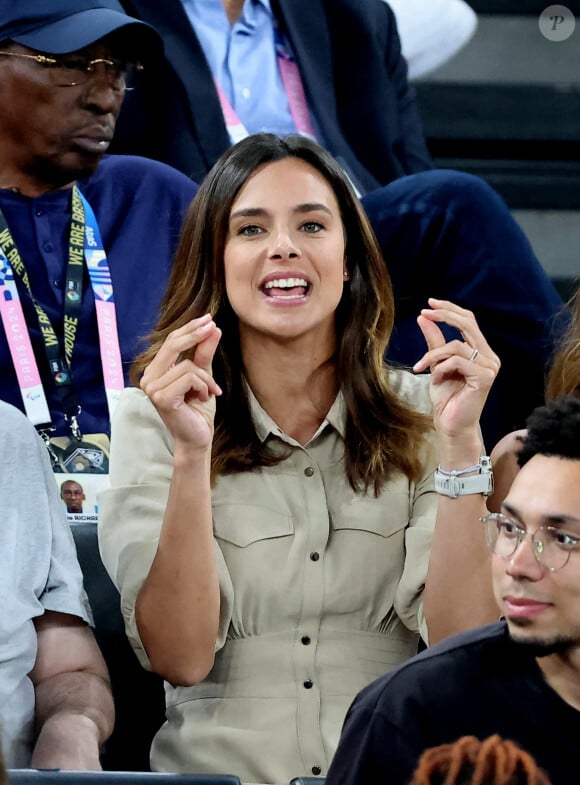 Marine Lorphelin, miss France 2013 lors du quart de finale basket féminin France / Allemagne lors des jeux olympiques Paris 2024 (JO 2024) le 7 août 2024. Les bleues l'emportent et filent de demi-finale. © Jacovides / Perusseau / Bestimage 