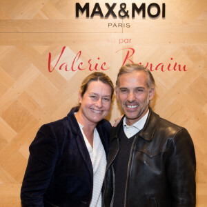 Exclusif - Paul Belmondo et sa femme Luana - Lancement de la collection capsule "Max & Moi vu par Valérie Benaïm" à Paris, le 20 octobre 2017. La nouvelle collection est en vente dans tous les magasins Max & Moi en France et sur le e-shop www.maxetmoi.com ainsi que chez tous les revendeurs de la marque. Valérie Benaïm a dessiné une dizaine de pièces : legging en cuir strech 100% français, manteau en laine, pulls en cachemire, pantalon "jogging" en cachemire, caraco en soie, bonnets, écharpes et gants en cachemire avec sequins et cristaux. Une partie des recettes sera reversée à l'association "Juste Humain" dont elle est la marraine. Cette association s'occupe d'améliorer le bien-être des malades et de leurs familles via les arts et la culture. © Cyril Moreau/Bestimage 