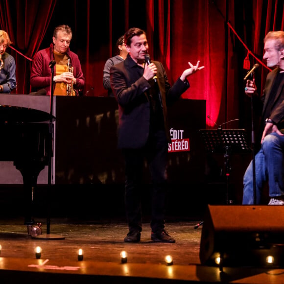 Exclusif - "À crédit et en stéréo", une soirée avec Laurent Gerra et Eddy Mitchell, 9 musiciens (et un barman, l'humoriste Chicandier) pour un spectacle unique de chansons et d'humour, spécialement créé pour être diffusé sur Internet le 27 mai 2021. Au programme : des tubes d'Eddy, bien sûr, et des imitations de son complice. Paris le 24/05/2021 © ANDRED / Bestimage