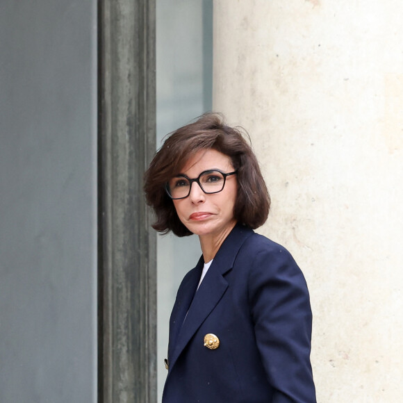 La ministre française de la Culture et du Patrimoine, Rachida Dati, arrive au premier conseil des ministres du gouvernement Barnier, au palais de l'Elysée, à Paris, le 23 septembre 2024. © Stéphane Lemouton / Bestimage