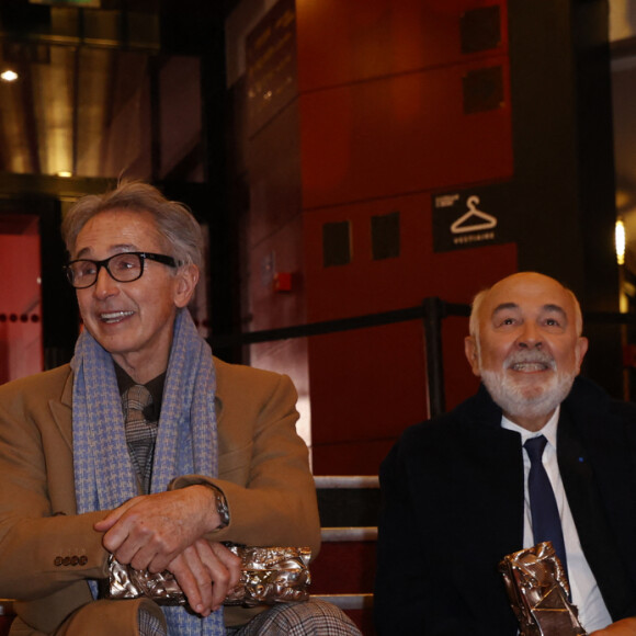 César d'anniversaire pour le Splendide - Michel Blanc, Thierry Lhermitte, Gérard Jugnot lors de la pressroom (press room) remise des prix lors de la 46ème cérémonie des César à l'Olympia à Paris le 12 mars 2021 © Thomas Samson / Pool / Bestimage 