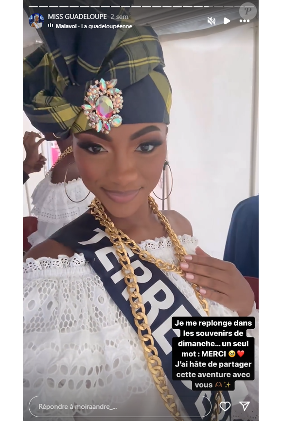 Elle s'appelle Moïra André.
Moïra André, Miss Guadeloupe 2024 en route pour Miss France 2025.