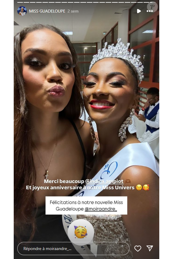 Elle espère ainsi marcher sur les pas d'Indira Ampiot, Miss Guadeloupe élue Miss France 2023.
Moïra André, Miss Guadeloupe 2024 en route pour Miss France 2025.