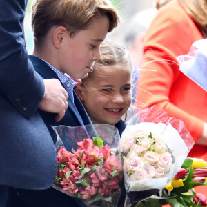 Le prince George de Cambridge et la princesse Charlotte de Cambridge en visite au château de Cardiff, Royaume Uni, le 4 juin 2022, à l'occasion du jubilé de platine de la reine d'Angleterre. 