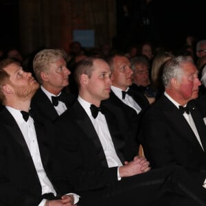 Le prince William, duc de Cambridge, Sir David Attenborough, le prince Charles, prince de Galles, le prince Harry, duc de Sussex, lors de la première de la série Netflix "Our Planet" au Musée d'Histoires Naturelles à Londres, le 4 avril 2019. 