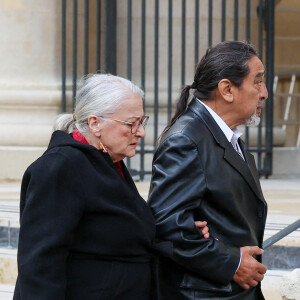 Josiane Balasko, son mari George Aguilar, Bruno Moynot - Obsèques de Michel Blanc en l'église Saint-Eustache à Paris, le 10 octobre 2024. © Moreau / Jacovides / Bestimage