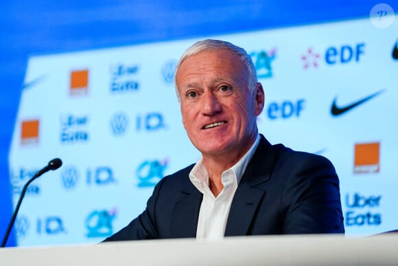 Le sélectionneur de l'équipe de France Didier Deschamps s'adresse à la presse lors de la conférence de presse de l'équipe de France au siège de la FFF le 3 octobre 2024 à Paris, France. Photo par Daniel Derajinski/Icon Sport/ABACAPRESS.COM