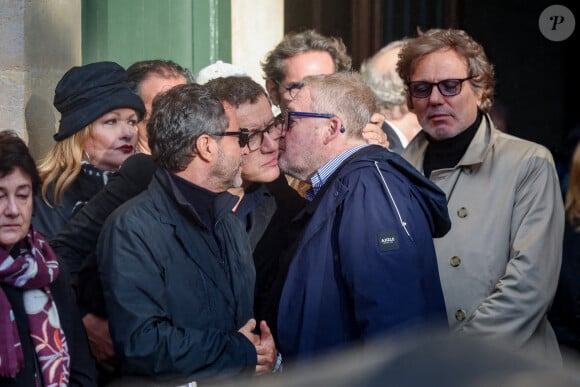 Catherine Jacob, Bernard Montiel, Dany Boon, Dominique Segall, Jean-Noël Mirande - Sortie des Obsèques de Michel Blanc en l'église Saint-Eustache à Paris, le 10 octobre 2024. © Moreau / Jacovides / Bestimage 