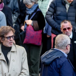 Bernard Montiel, Nadine Trintignant, Jean-Noël Mirande - Sortie des Obsèques de Michel Blanc en l'église Saint-Eustache à Paris, le 10 octobre 2024. © Moreau / Jacovides / Bestimage 