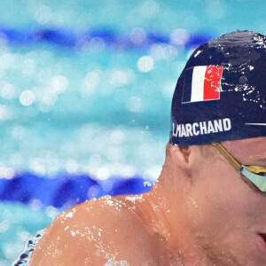 Leon Marchand, de France, nage la brasse dans le relais 4 X 100 m quatre nages masculin pendant les Jeux Olympiques de Paris 2024 à La Défense Arena à Paris, France, le dimanche 4 août 2024. La Chine a remporté la médaille d'or, les États-Unis la médaille d'argent et la France la médaille de bronze. Photo par Richard Ellis/UPI/ABACAPRESS.COM