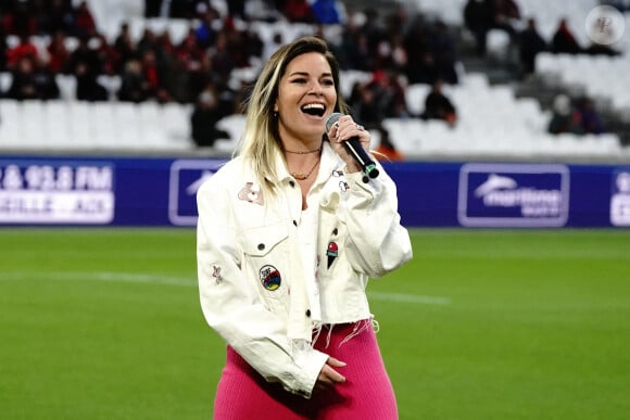 "Soon 4 Gerpies", a-t-elle écrit. "Gerpies" est le surnom qu'elle a donné à son couple, un mix entre Tapie et Germain.
Sophie Tapie lors de la 23 ème journée de championnat de rugby du TOP14 RC Toulon - Toulouse au stade vélodrome à Marseille (match délocalisé) le 23 avril 2022. Victoire du RCT sur Toulouse 19-15. © Norbert Scanella / Panoramic / Bestimahe