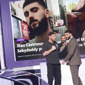 Exclusif - Sebastien Dubois, Illan Castronovo, sur le plateau de l'enregistrement de l'émission " Face à Hanouna " présentée par C.Hanouna et diffusée sur C8 le 20 octobre 2024, à Paris, France, le 17 octobre 2024. © Jack Tribeca/Bestimage 