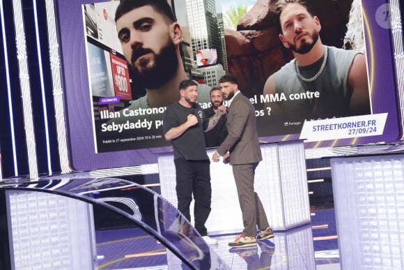 Exclusif - Sebastien Dubois, Illan Castronovo, sur le plateau de l'enregistrement de l'émission " Face à Hanouna " présentée par C.Hanouna et diffusée sur C8 le 20 octobre 2024, à Paris, France, le 17 octobre 2024. © Jack Tribeca/Bestimage 