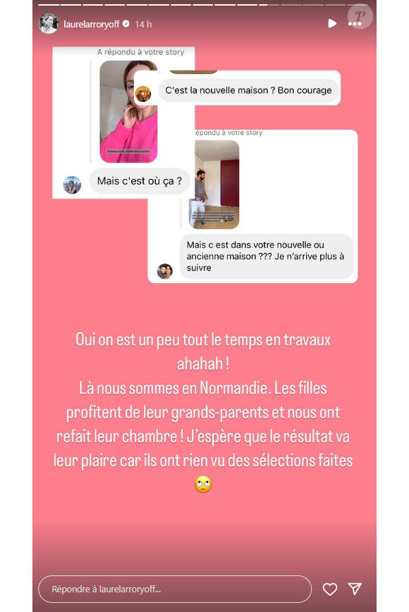 Enfin, Laure a précisé être en ce moment chez les parents de Matthieu, en Normandie et "à 5 minutes de (leur) maison Normande" pour les vacances. Ils en profitent aussi pour refaire leur chambre. 
Laure (Mariés au premier regard) sur Instagram