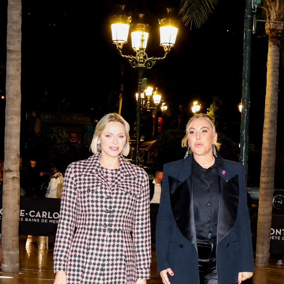 S.A.S. la princesse Charlène, présidente d'honneur de l'association Pink Ribbon, a procédé à l'illumination de la place du casino en rose à Monaco, le 4 Octobre 2024. © Claudia Albuquerque/Bestimage