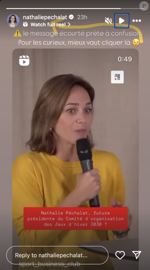 Petite précision sur un message qui prête à confusion.
Nathalie Péchalat sur Instagram, sur son rôle lors des JO d'hiver en France en 2030