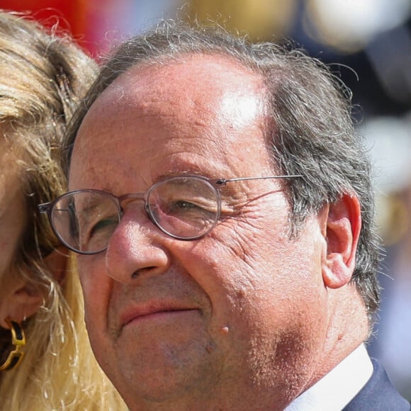 Julie Gayet et Francois Hollande - Commémorations de la Seconde Guerre mondiale. Tulle, France le 10 juin 2024. © Jean-Marc Haedrich/Pool/Bestimage