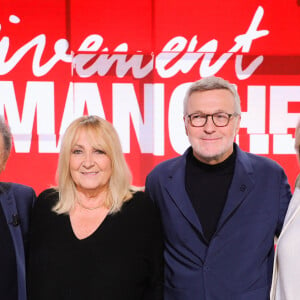 Exclusif - Michel Drucker, Julie Leclerc, Laurent Ruquier, Maryse Gildas - Enregistrement de l'émission "Vivement Dimanche" au Studio Gabriel à Paris, France, le 1er octobre 2024, présentée par M.Drucker et diffusée le 3 novembre sur France 3. © Guillaume Gaffiot/Bestimage