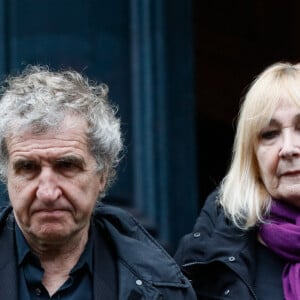 Exclusif - Gérard Leclerc et sa femme Julie - Sorties des obsèques de Jacques Collard en l'église Saint Roch à Paris le 6 avril 2023. © Christophe Clovis / Bestimage